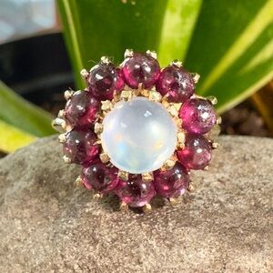 Rare 14k Moonstone Tourmaline Flower Ring